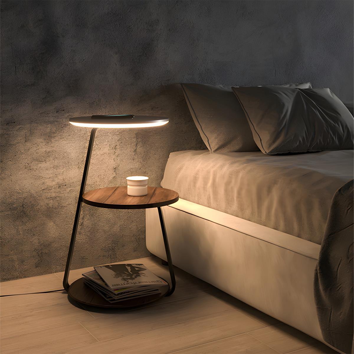 Coffee Table With Floor Lamp Shelf with Lamp Wireless Chargeable Bedside Table - Flare Shack