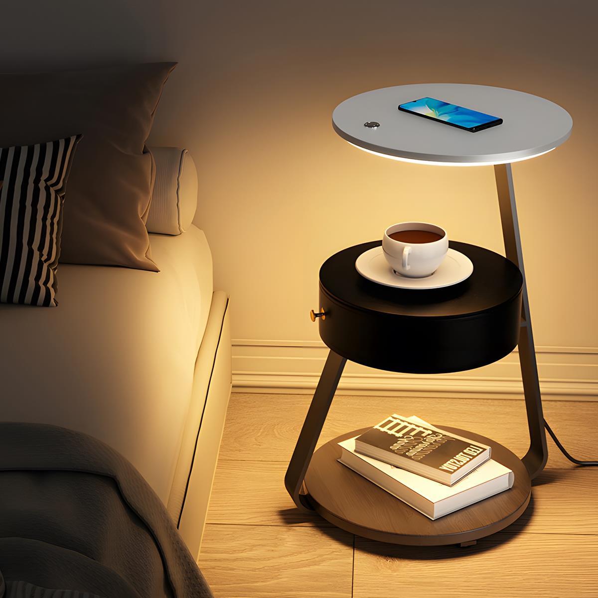 Coffee Table With Floor Lamp Shelf with Lamp Wireless Chargeable Bedside Table - Flare Shack