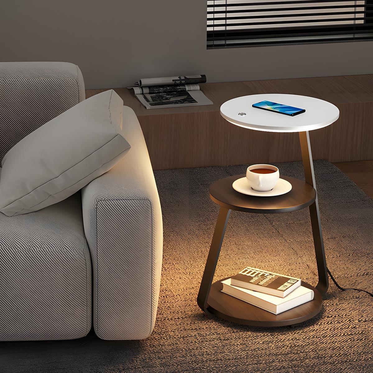 Coffee Table With Floor Lamp Shelf with Lamp Wireless Chargeable Bedside Table