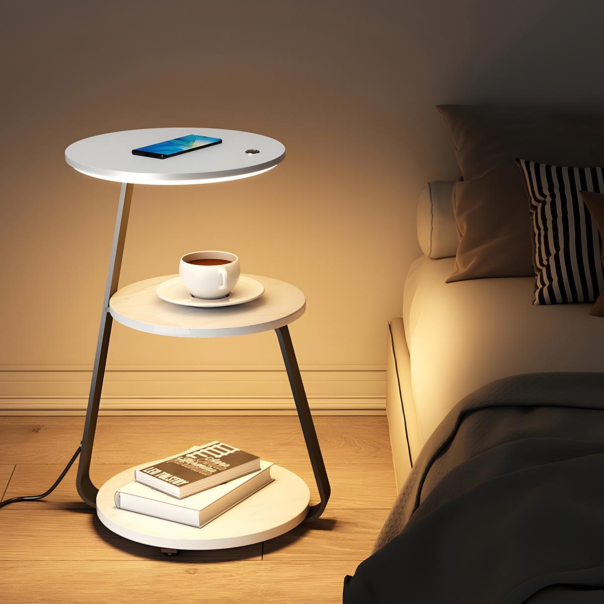 Coffee Table With Floor Lamp Shelf with Lamp Wireless Chargeable Bedside Table - Flare Shack