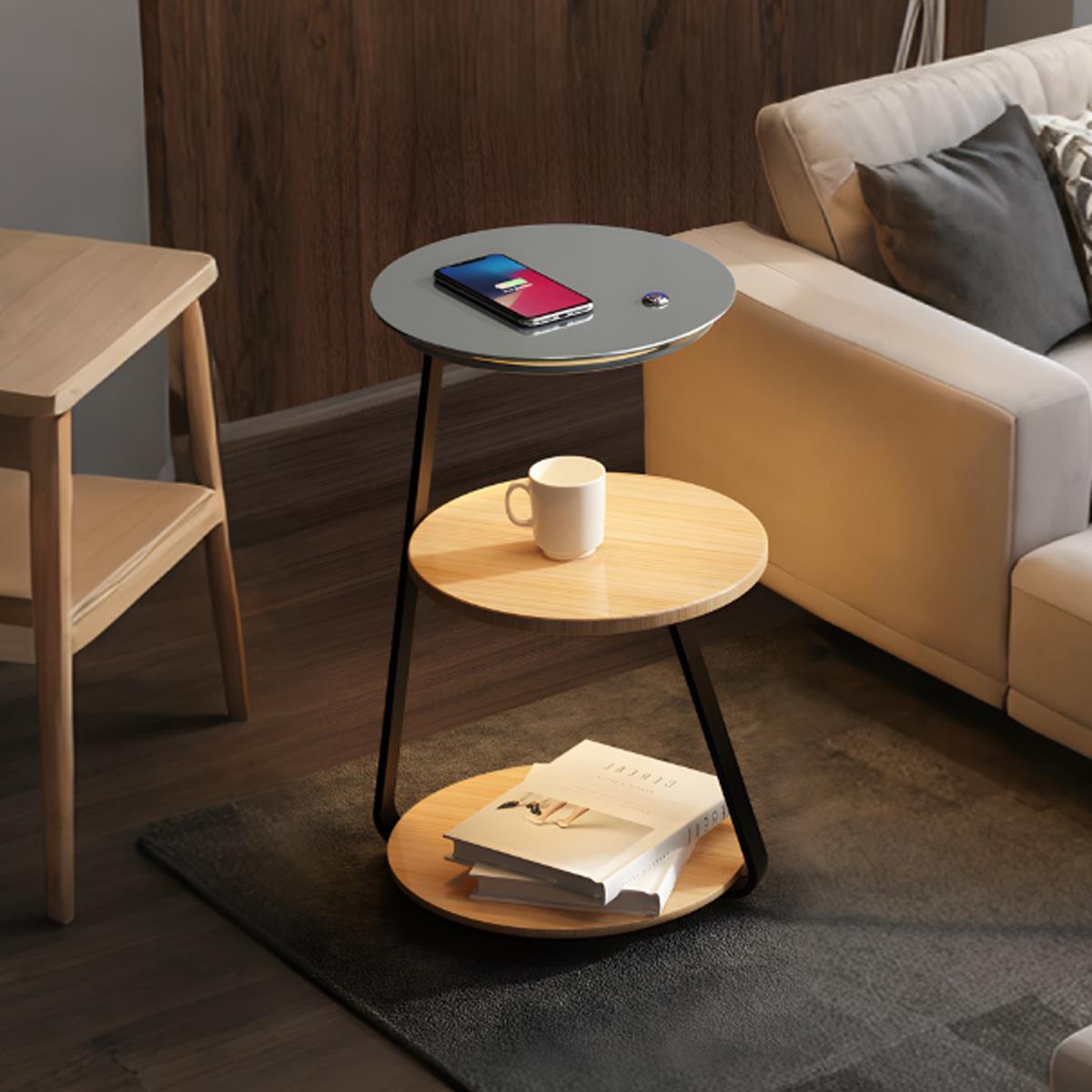 Coffee Table With Floor Lamp Shelf with Lamp Wireless Chargeable Bedside Table - Flare Shack