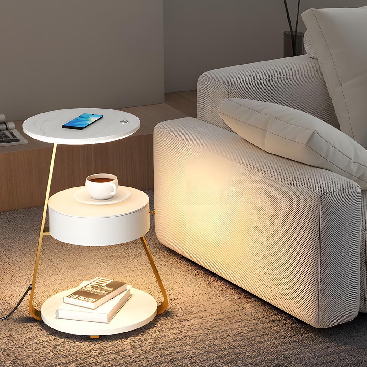 Coffee Table With Floor Lamp Shelf with Lamp Wireless Chargeable Bedside Table