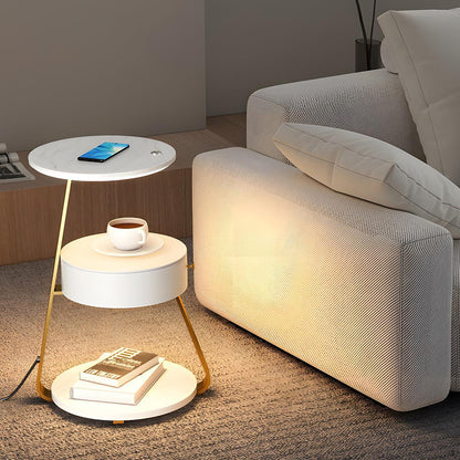 Coffee Table With Floor Lamp Shelf with Lamp Wireless Chargeable Bedside Table