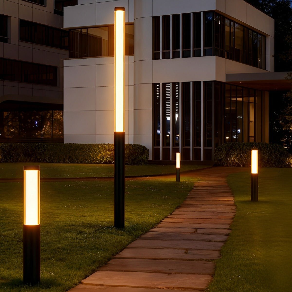 Cylinder LED Black Modern Outdoor Pathway Pole Lights - Flare Shack