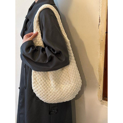 Soft women’s knitted tote bag – textured cross-border trend, knitted, everyday wear