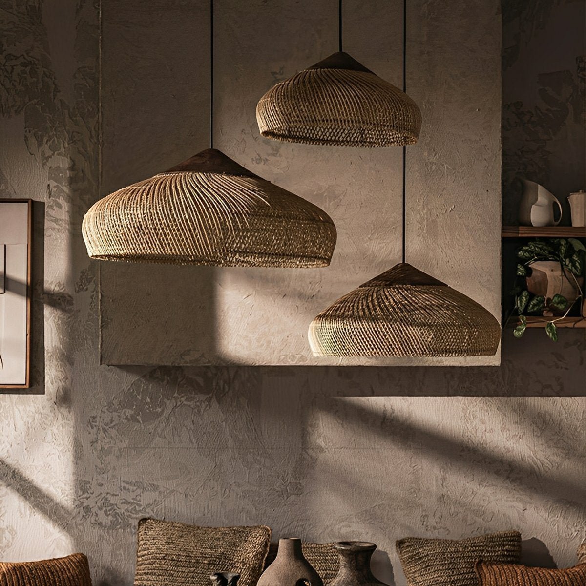 Dome-shaped Handmade Rattan Pendant Light – Boho Woven Hanging Lamp