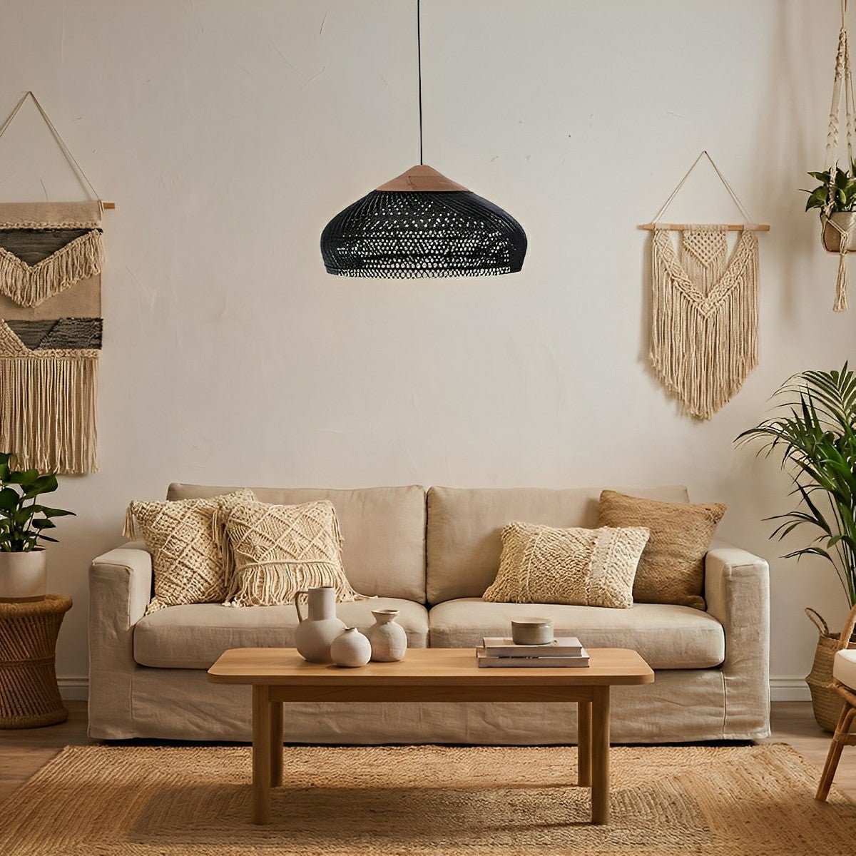 Dome - shaped Handmade Rattan Pendant Light – Boho Woven Hanging Lamp - Flare Shack