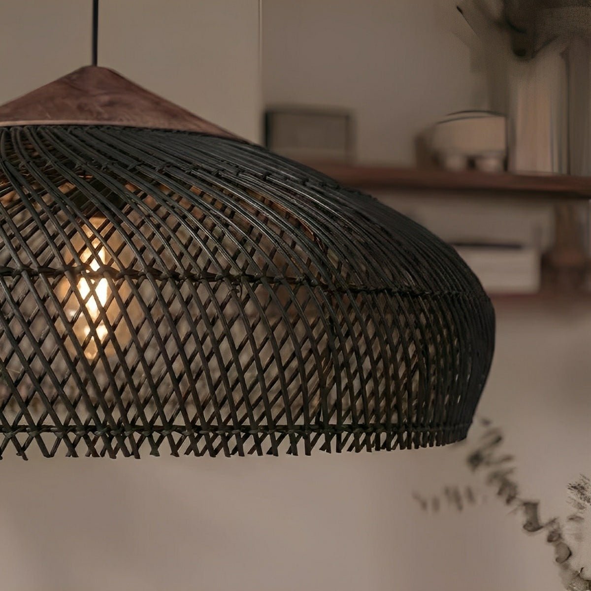 Dome-shaped Handmade Rattan Pendant Light – Boho Woven Hanging Lamp