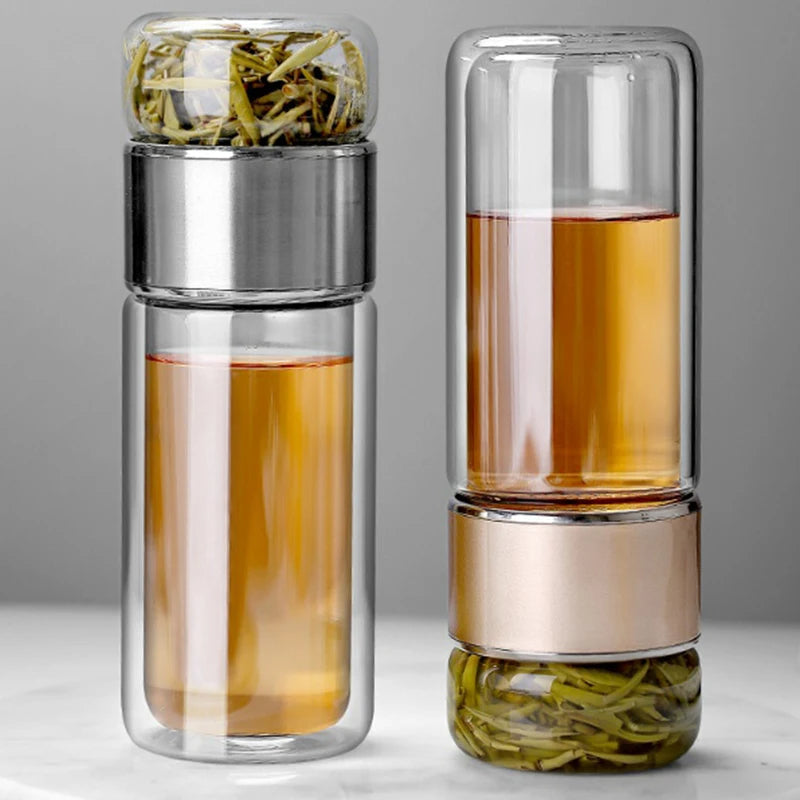 Tea Infuser Bottle Borosilicate Glass 430ml Double Layer With Built-In Strainer Leak-Proof Lid Fall 2025 Gift