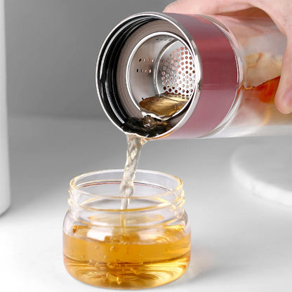 Tea Infuser Bottle Borosilicate Glass 430ml Double Layer With Built-In Strainer Leak-Proof Lid Fall 2025 Gift