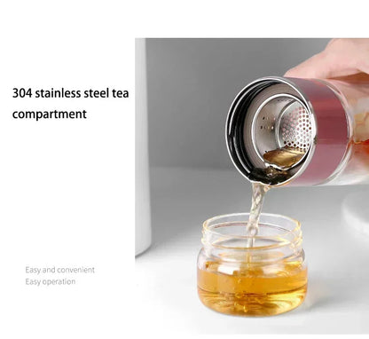 Tea Infuser Bottle Borosilicate Glass 430ml Double Layer With Built-In Strainer Leak-Proof Lid Fall 2025 Gift