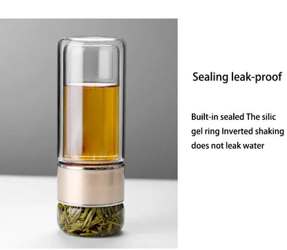Tea Infuser Bottle Borosilicate Glass 430ml Double Layer With Built-In Strainer Leak-Proof Lid Fall 2025 Gift