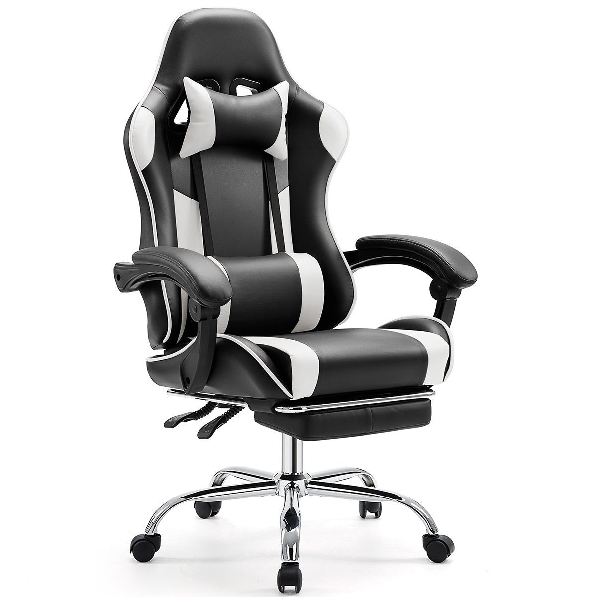 Ergonomic Computer Game Desk Chair Recliner - with Footrest & Lumbar Support & Headrest, Fixed Up Armrest, - Flare Shack