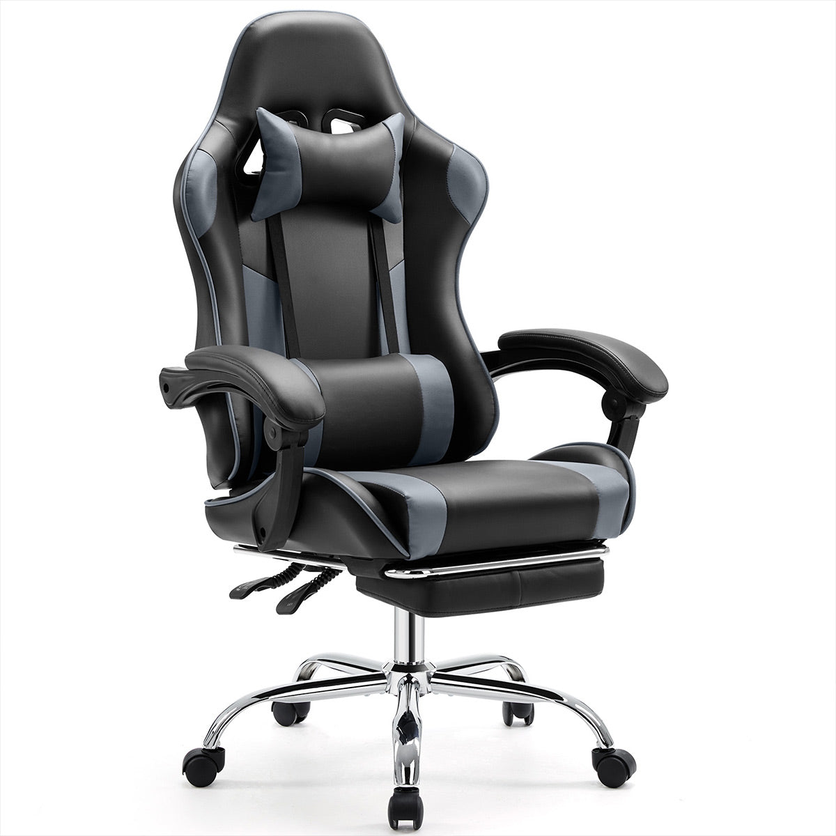Ergonomic Computer Game Desk Chair Recliner - with Footrest & Lumbar Support & Headrest, Fixed Up Armrest, - Flare Shack
