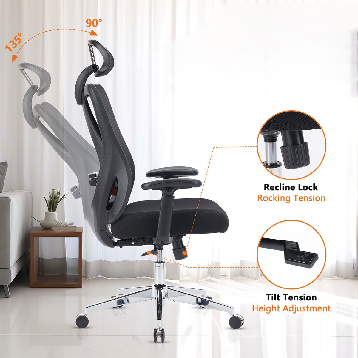 Ergonomic Swivel Mesh Office Computer Chair with Support & Headrest