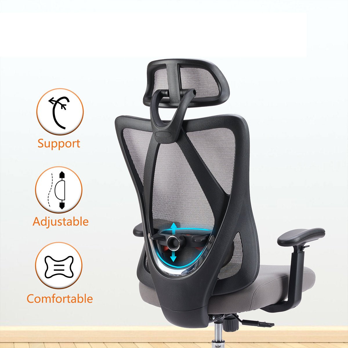 Ergonomic Swivel Mesh Office Computer Chair with Support & Headrest