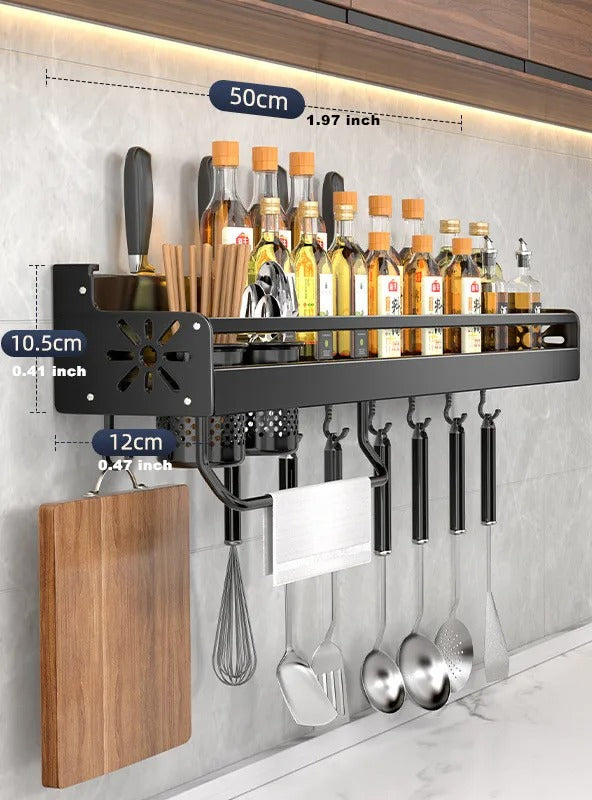 Wall Mounted Kitchen Storage Rack With Utensil Hooks And Spice Shelf Fall 2025 Home Organization Gift Idea