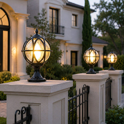 Farmhouse Round Ball Waterproof Outdoor Fence Post Lights