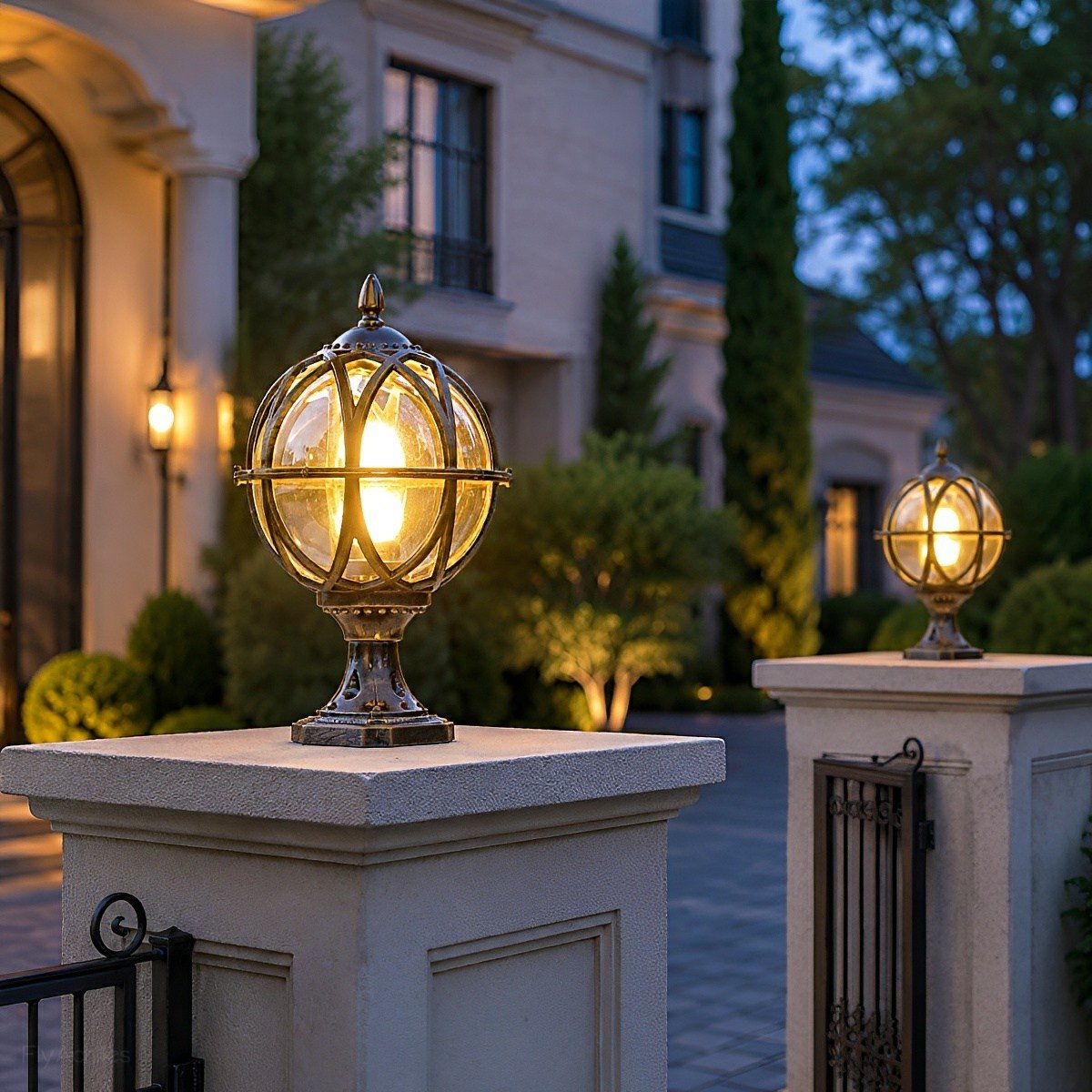 Farmhouse Round Ball Waterproof Outdoor Fence Post Lights