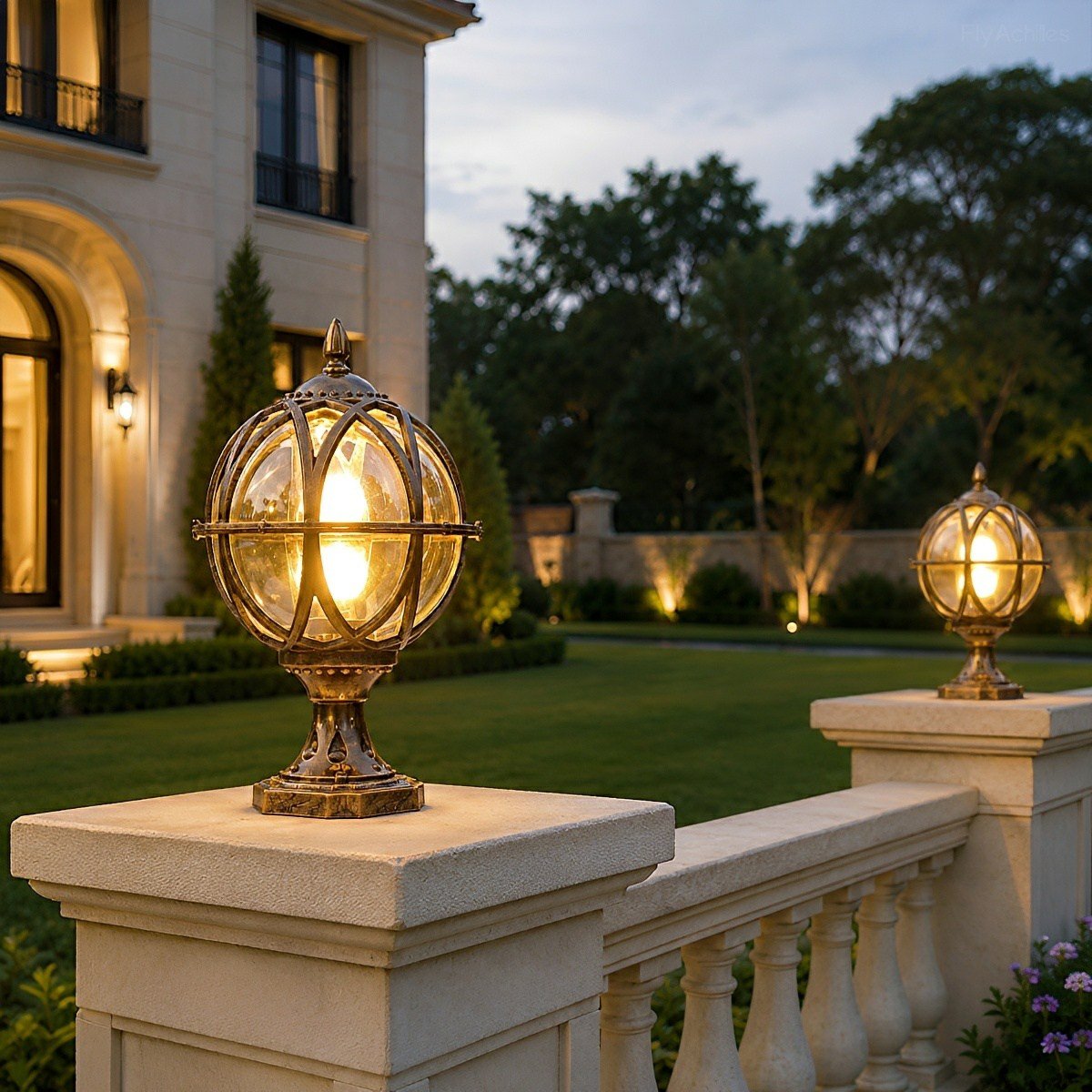 Farmhouse Round Ball Waterproof Outdoor Fence Post Lights