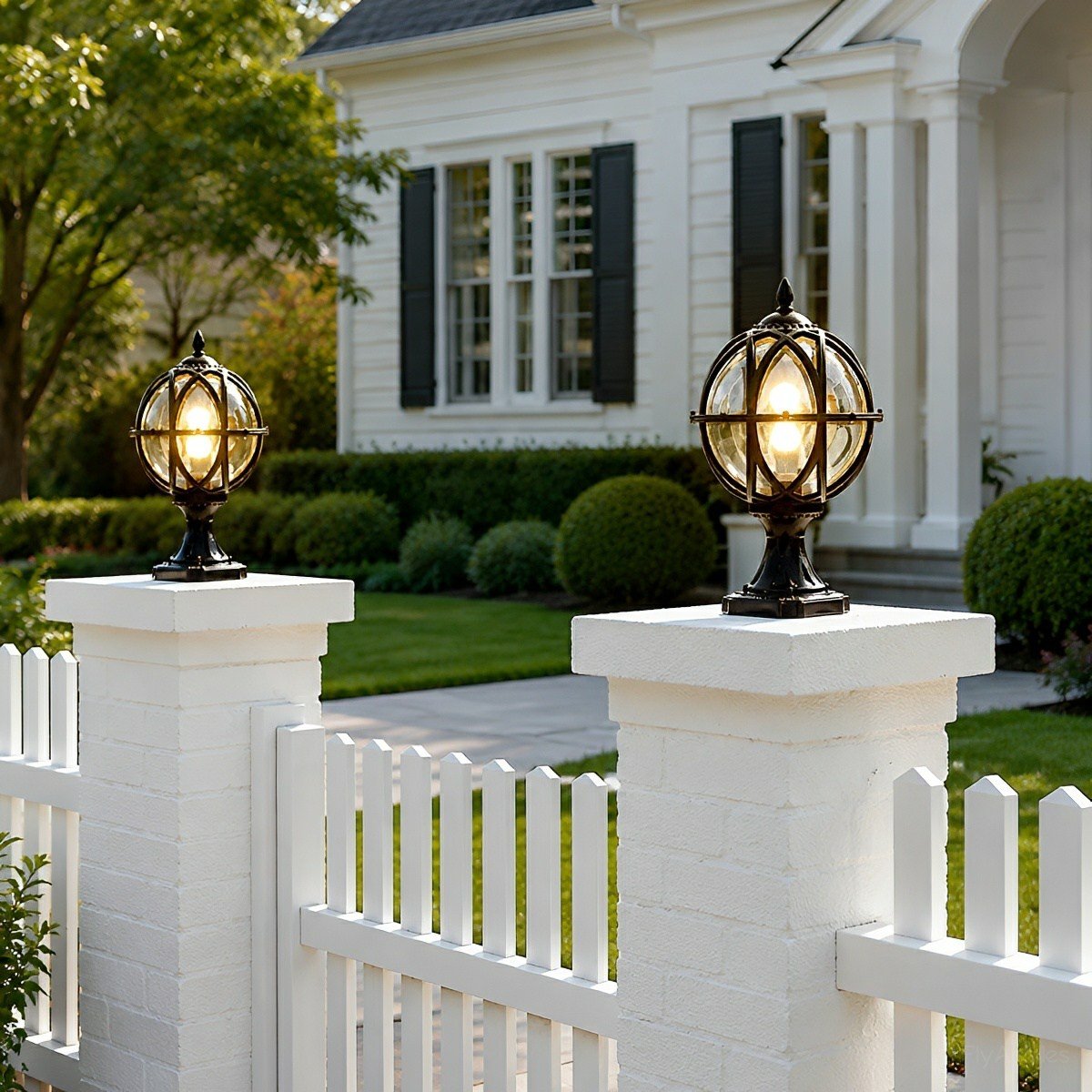 Farmhouse Round Ball Waterproof Outdoor Fence Post Lights