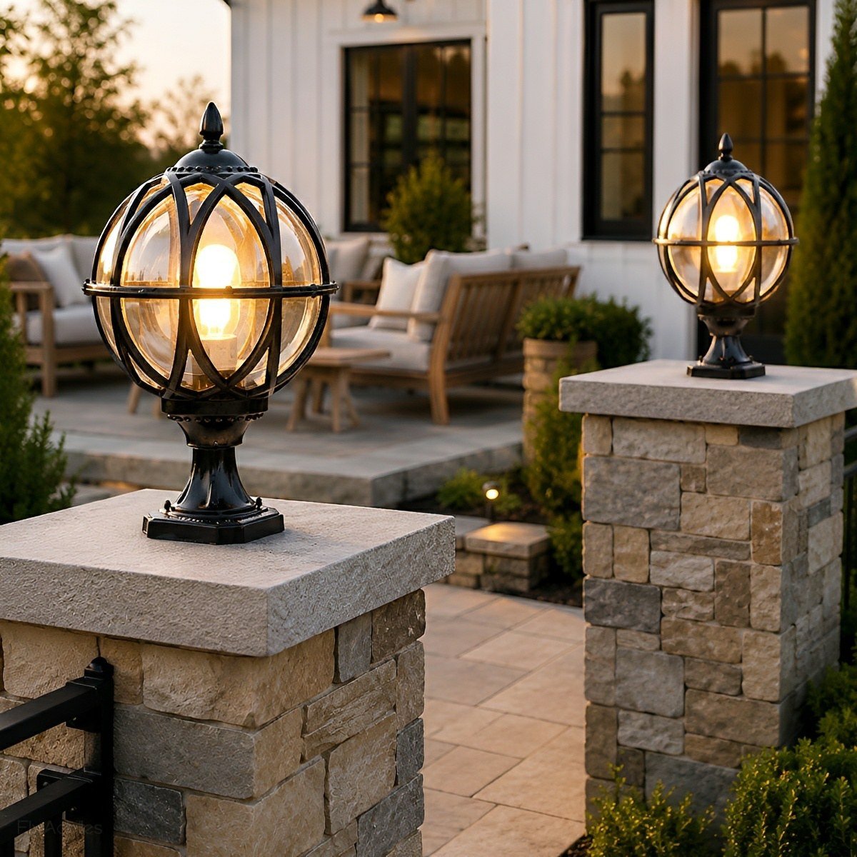 Farmhouse Round Ball Waterproof Outdoor Fence Post Lights