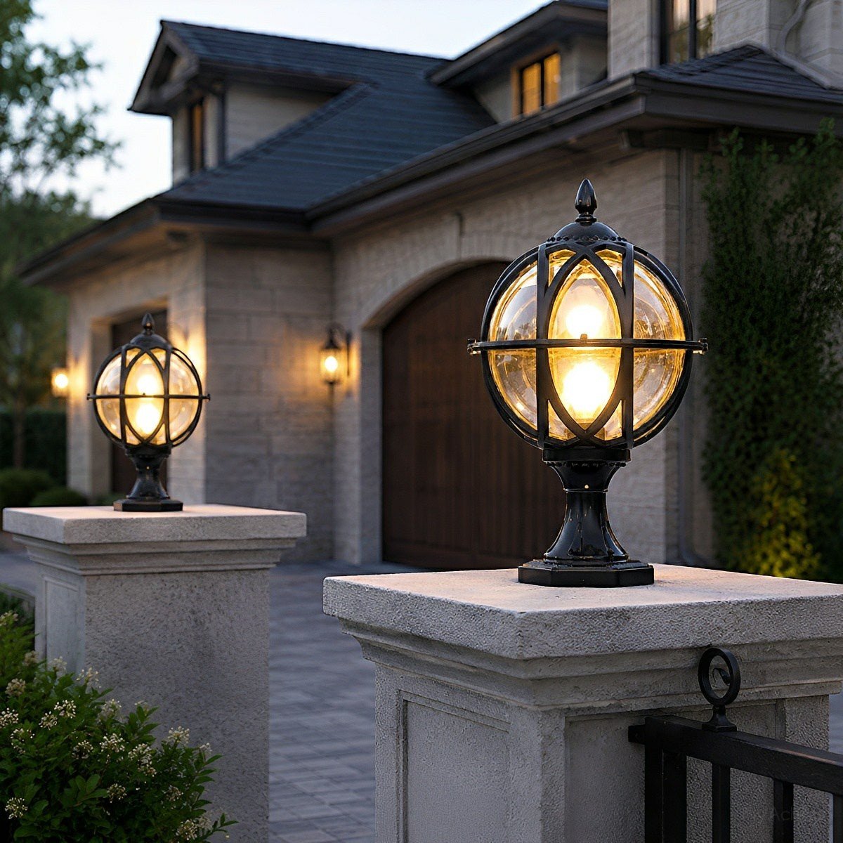 Farmhouse Round Ball Waterproof Outdoor Fence Post Lights