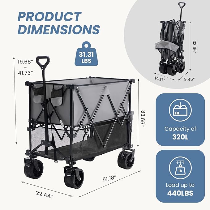 Folding Double-Decker Truck with Brakes Wagon Cart 320L