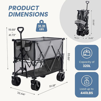 Folding Double-Decker Truck with Brakes Wagon Cart 320L
