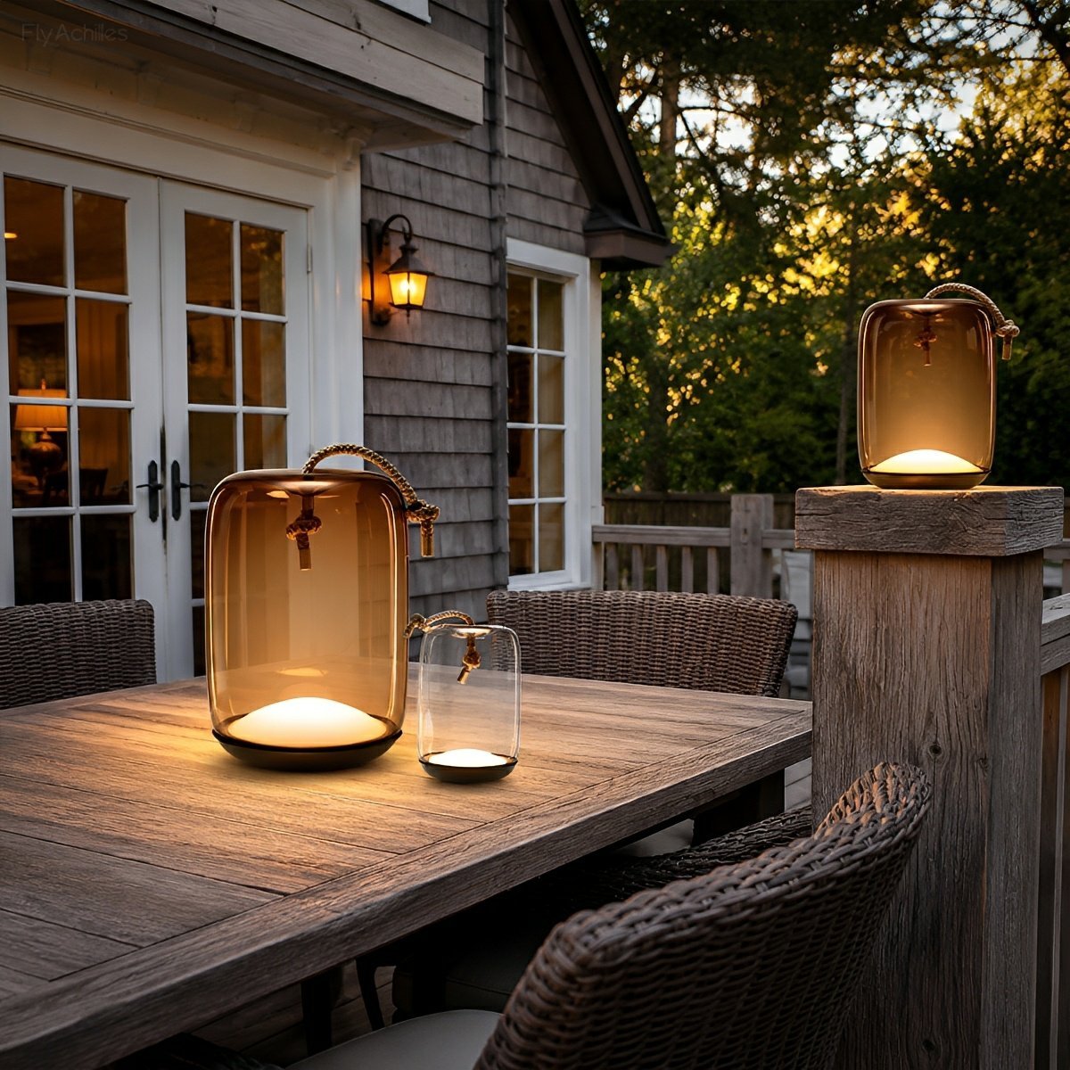 Glass Cylinder Waterproof LED Outdoor Portable Lantern Floor Lamp
