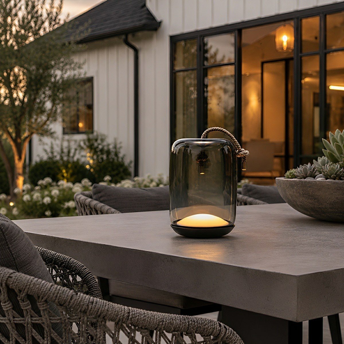 Glass Cylinder Waterproof LED Outdoor Portable Lantern Floor Lamp