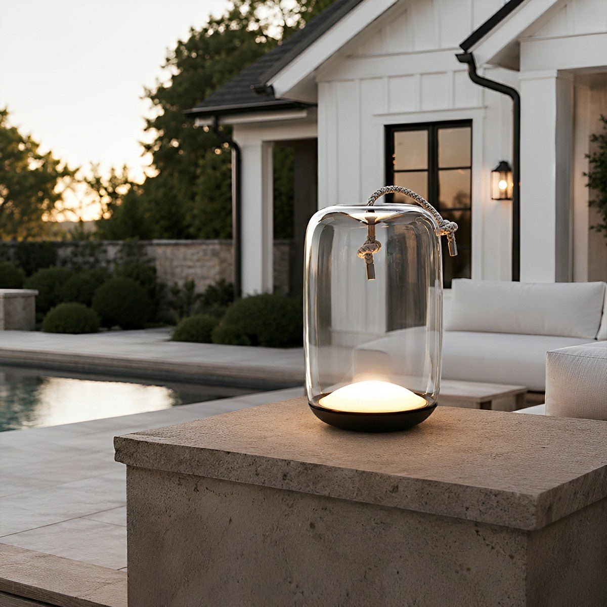 Glass Cylinder Waterproof LED Outdoor Portable Lantern Floor Lamp