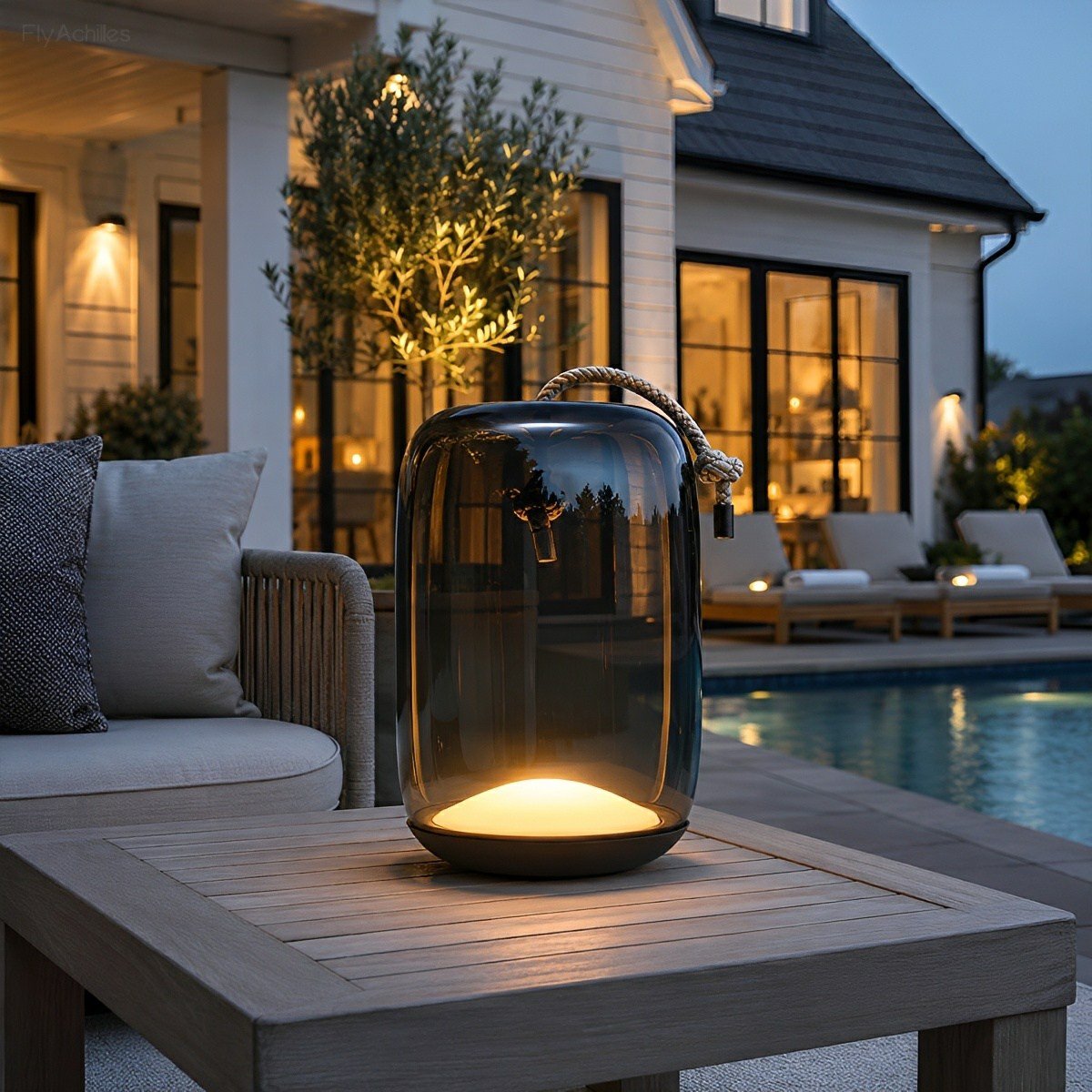 Glass Cylinder Waterproof LED Outdoor Portable Lantern Floor Lamp