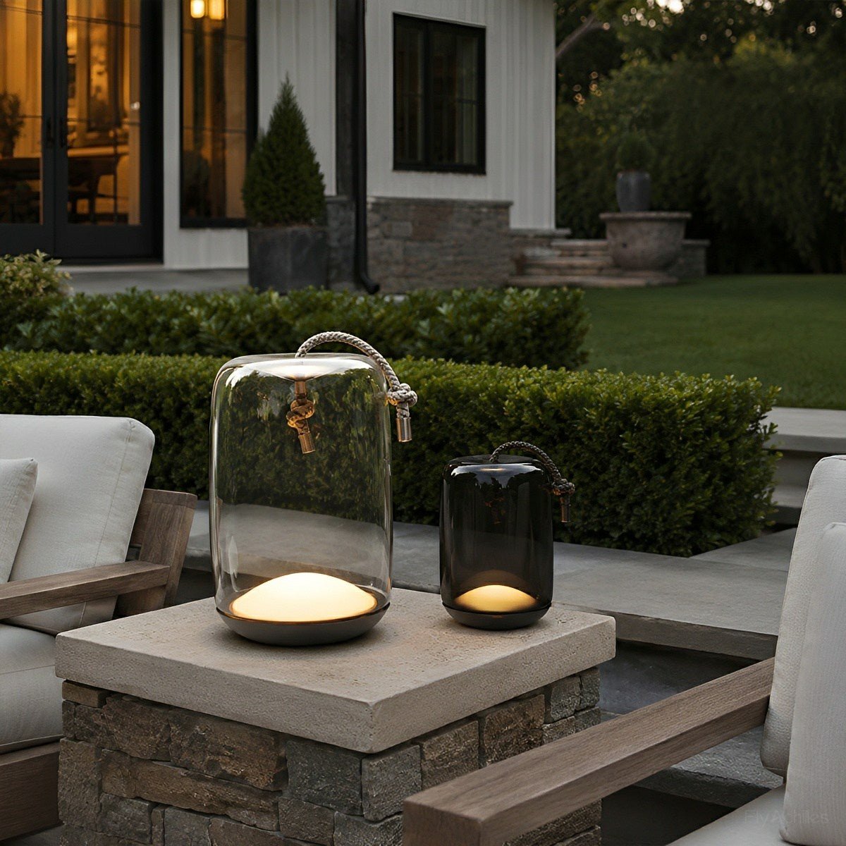 Glass Cylinder Waterproof LED Outdoor Portable Lantern Floor Lamp