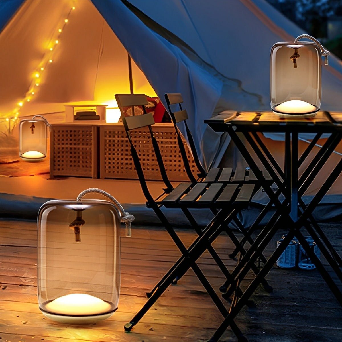 Glass Cylinder Waterproof LED Outdoor Portable Lantern Floor Lamp