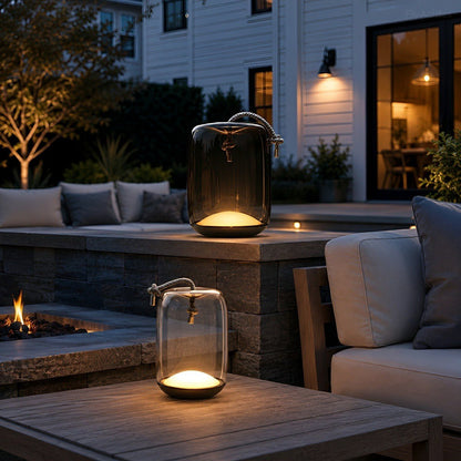 Glass Cylinder Waterproof LED Outdoor Portable Lantern Floor Lamp