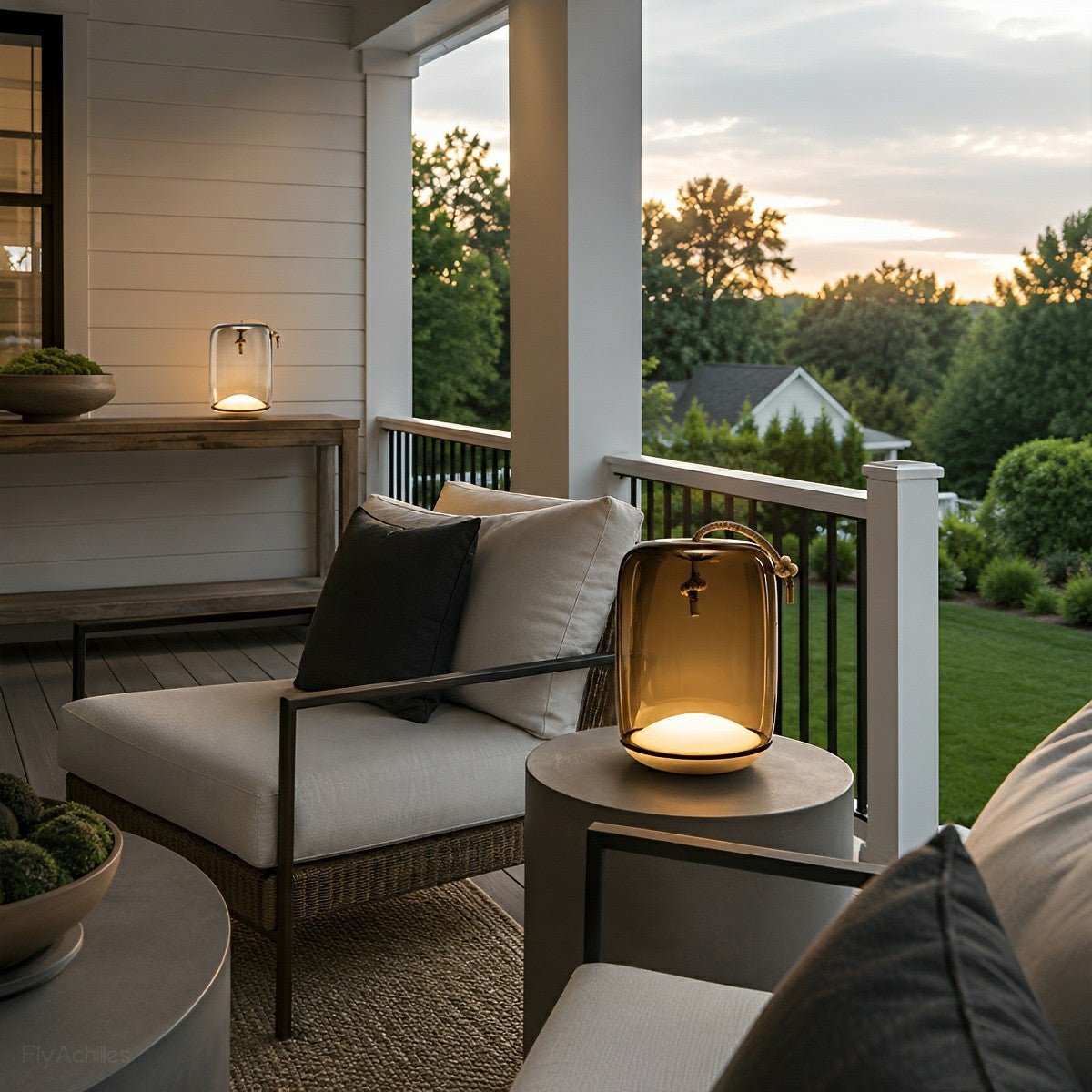 Glass Cylinder Waterproof LED Outdoor Portable Lantern Floor Lamp