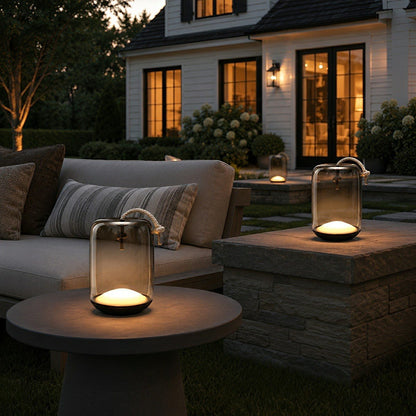 Glass Cylinder Waterproof LED Outdoor Portable Lantern Floor Lamp