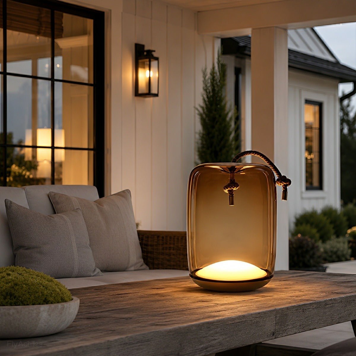 Glass Cylinder Waterproof LED Outdoor Portable Lantern Floor Lamp