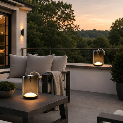 Glass Cylinder Waterproof LED Outdoor Portable Lantern Floor Lamp