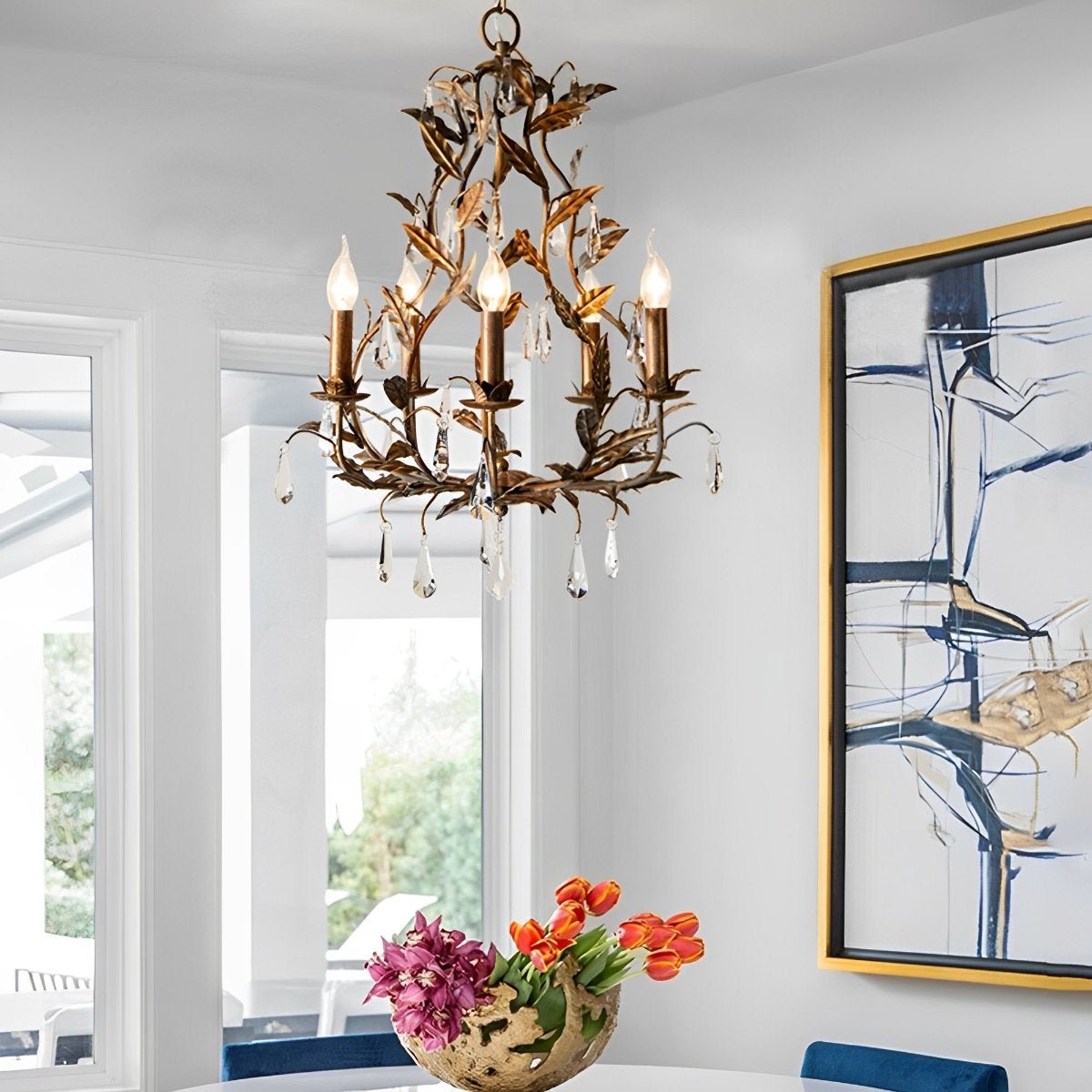 Gold Vintage Leaf Branch Crystal Chandelier Lights - Flare Shack