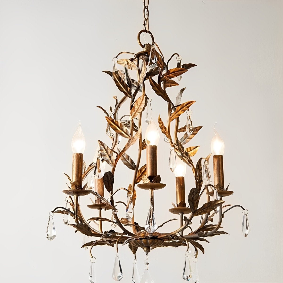 Gold Vintage Leaf Branch Crystal Chandelier Lights - Flare Shack