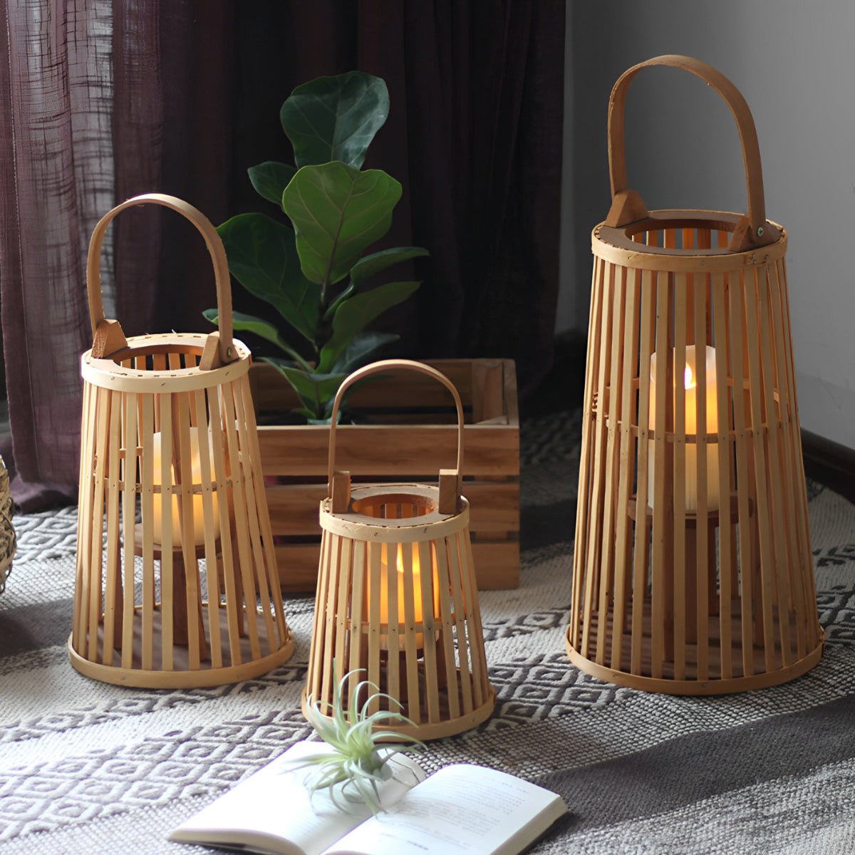 Handmade Bamboo Rattan LED Candle Lantern - Flare Shack