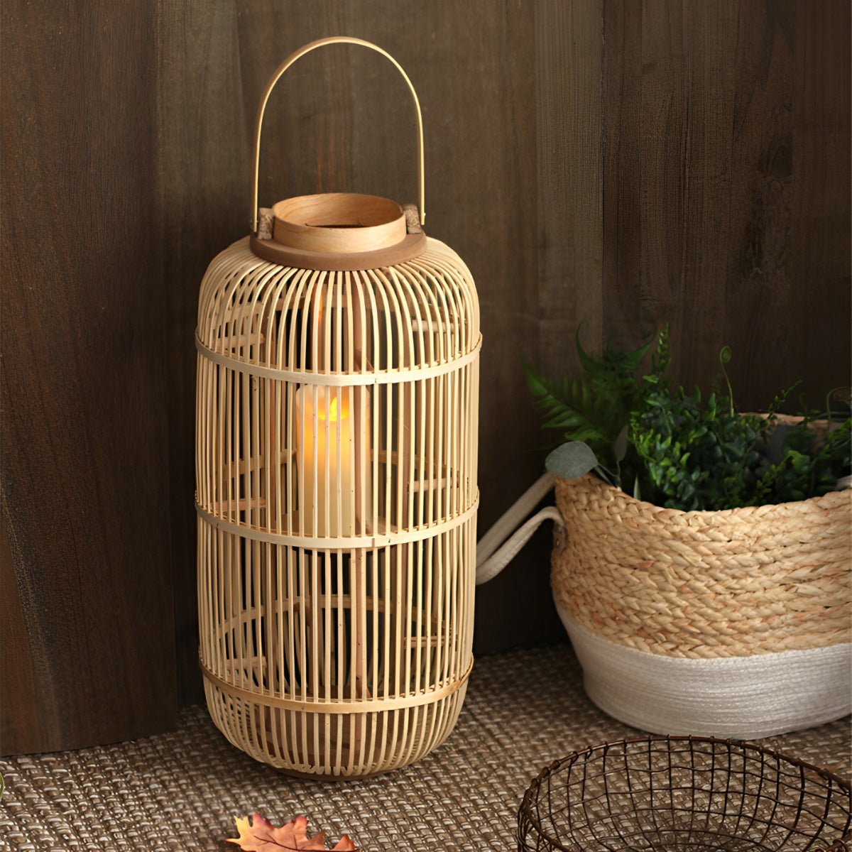 Handmade Bamboo Weaving LED Candle Lantern Floor Lamp - Flare Shack