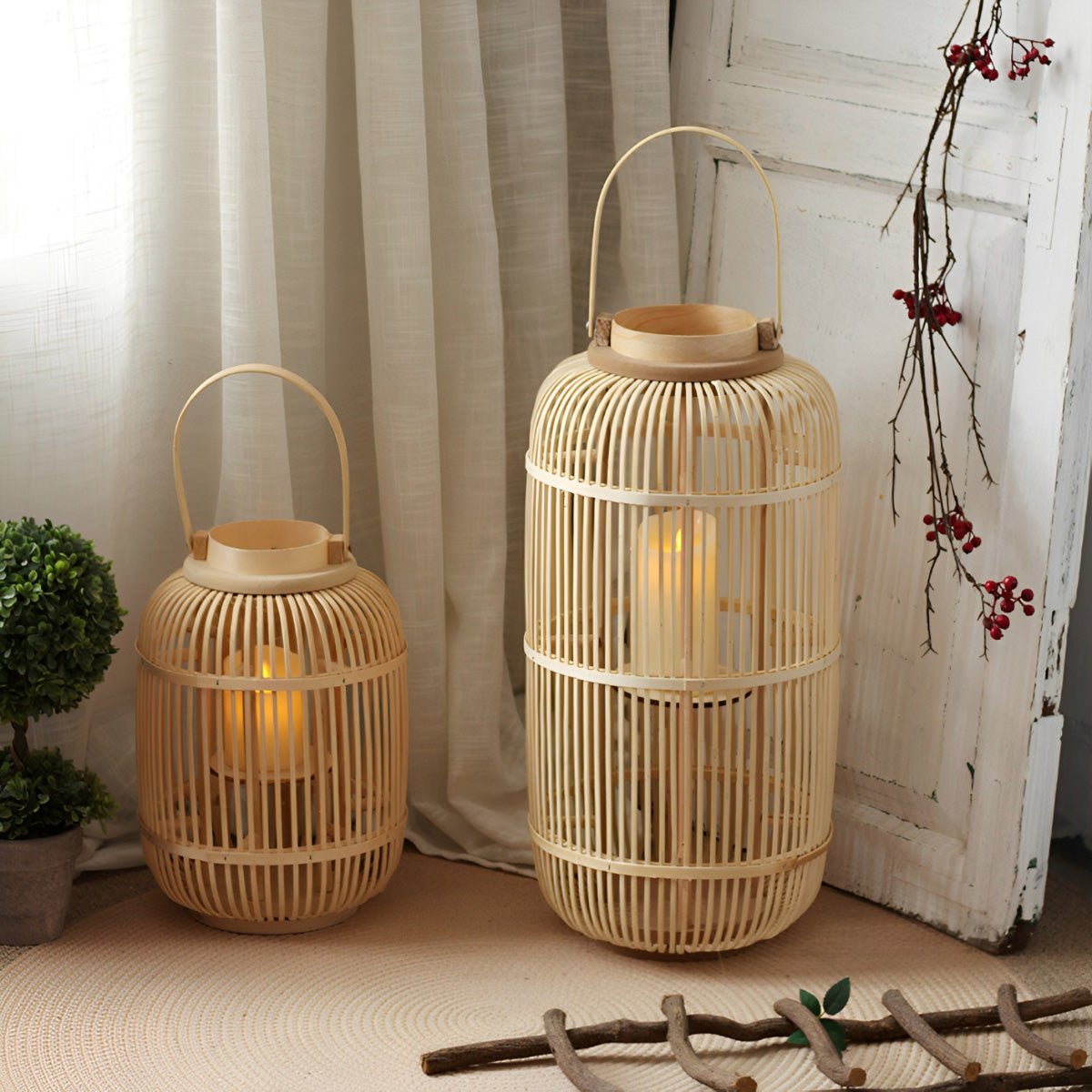 Handmade Bamboo Weaving LED Candle Lantern Floor Lamp - Flare Shack