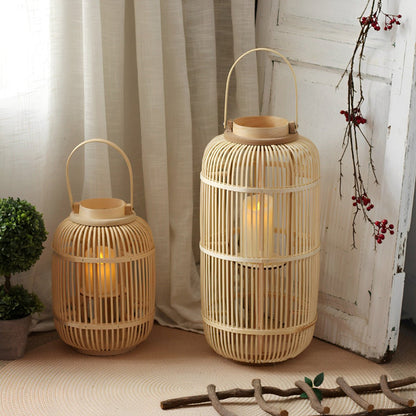 Handmade Bamboo Weaving LED Candle Lantern Floor Lamp - Flare Shack