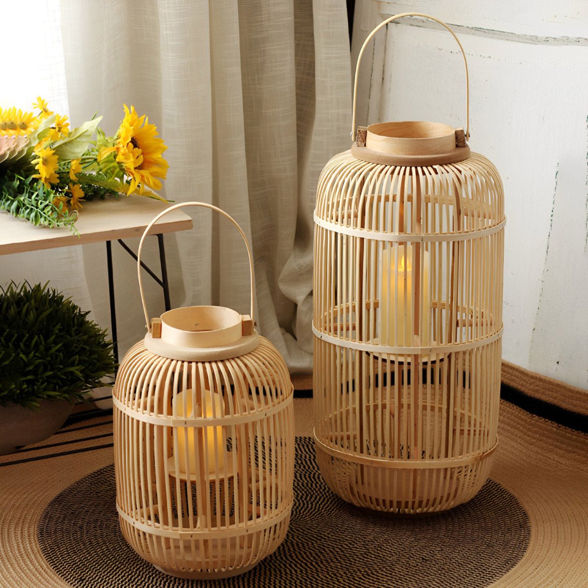 Handmade Bamboo Weaving LED Candle Lantern Floor Lamp - Flare Shack