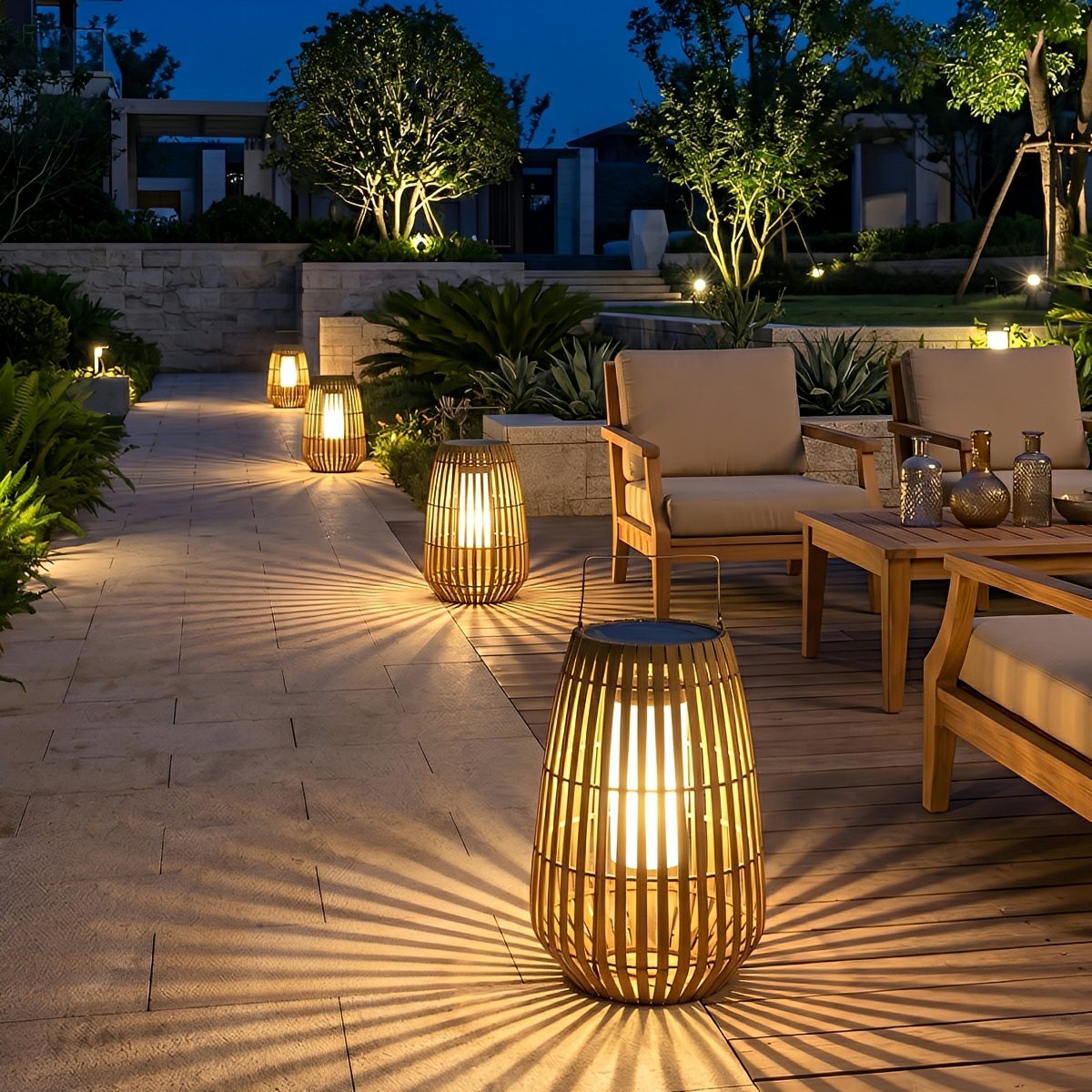 Handmade Rattan Hanging Lantern LED Waterproof Outdoor Lights