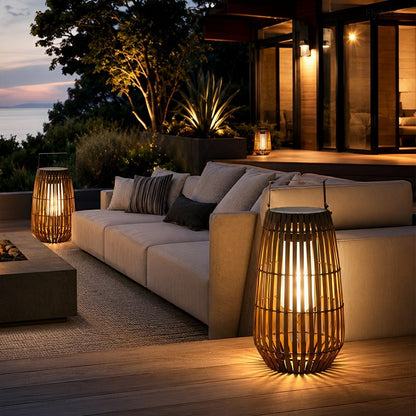 Handmade Rattan Hanging Lantern LED Waterproof Outdoor Lights