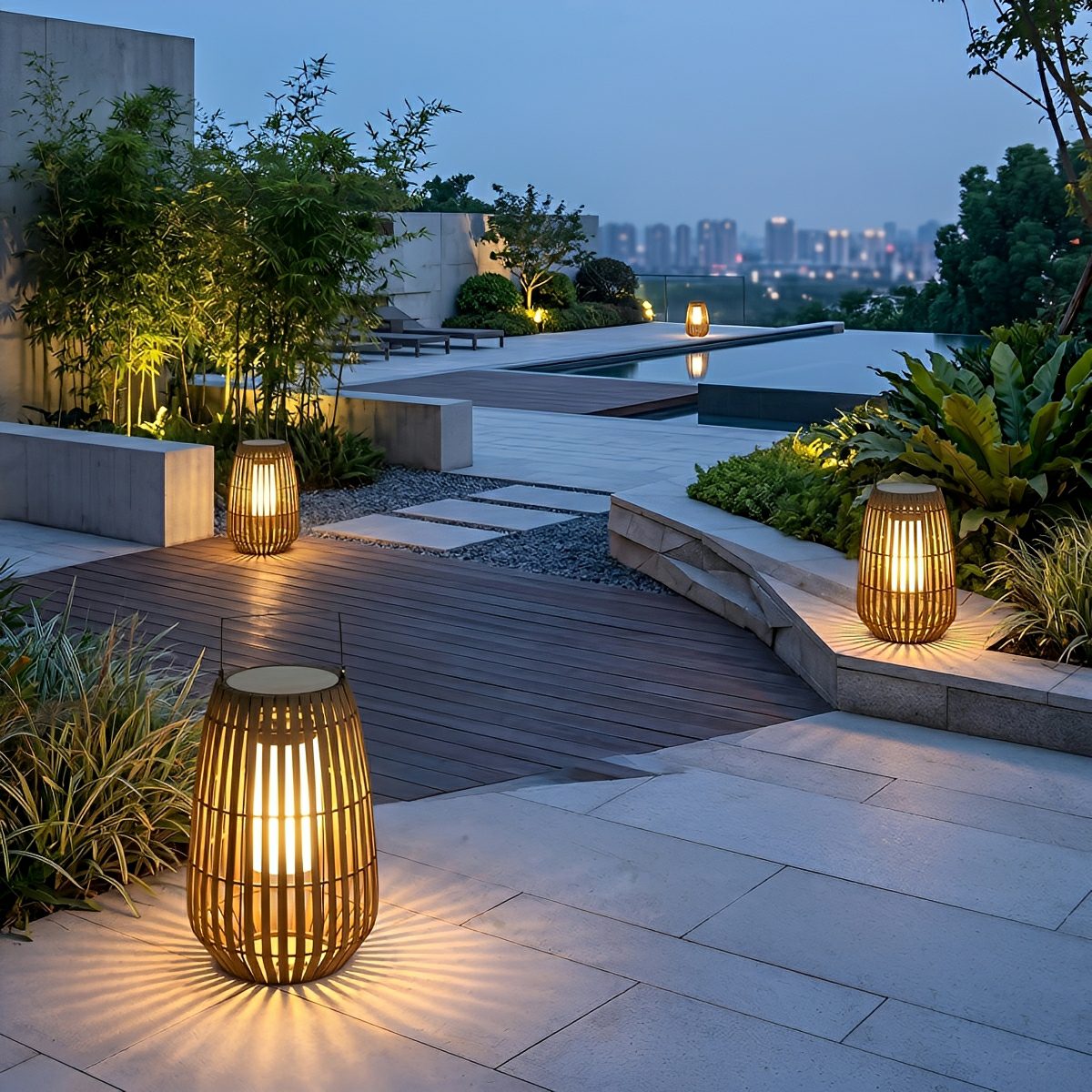 Handmade Rattan Hanging Lantern LED Waterproof Outdoor Lights